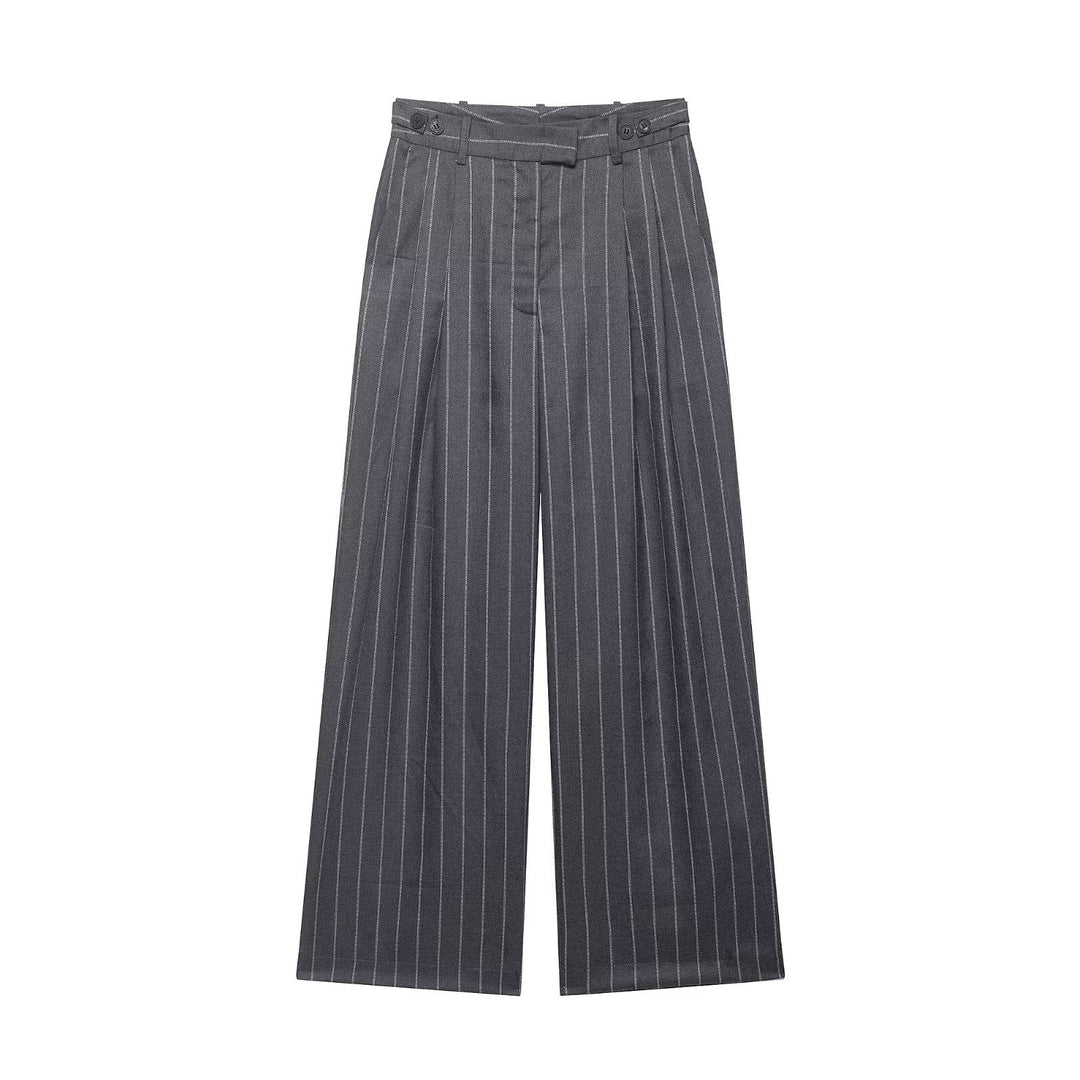 Damen Hochtaillierte Marlenehose mit Nadelstreifen, Bügelfalten und weitem Bein Echoarchiv