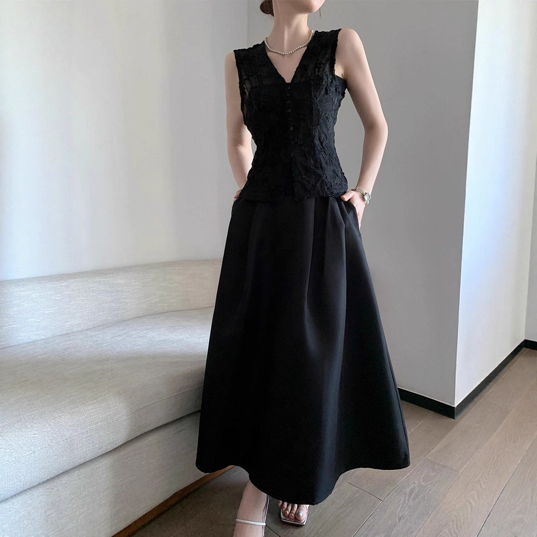 Damen Elegantes Langes Kleid mit Taillengürtel Echoarchiv
