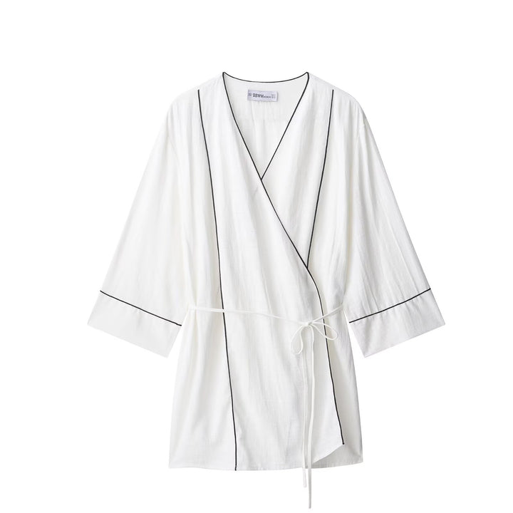 Damen Kimono-Cardigan mit Bindegürtel und Kontrastpaspel Echo Archiv