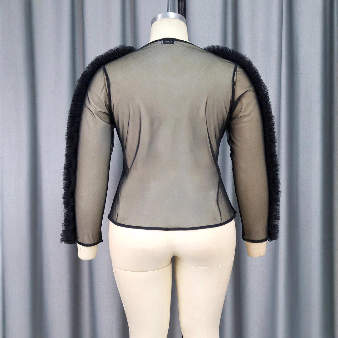 Damen transparente Bluse mit voluminösen Rüschen Echo Archiv