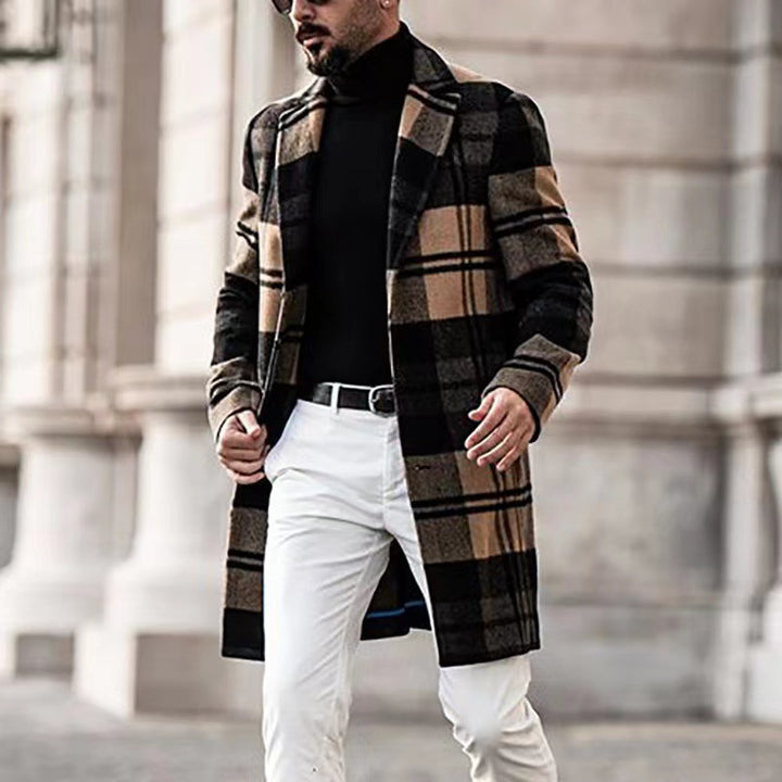 Herren eleganter Wollmantel mit klassischem Karomuster Echoarchiv