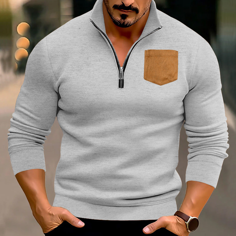 Herren sportlicher Pullover mit halbem Reißverschluss und kontrastierender Brusttasche Echoarchiv
