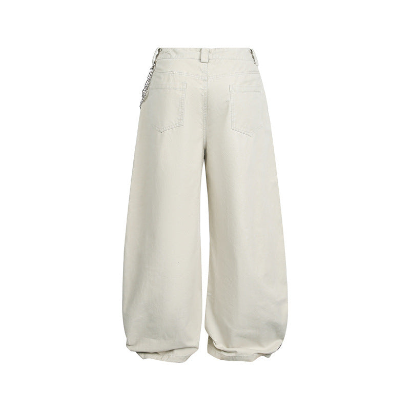Damen Weite Balloon-Hose mit hoher Taille, Kettendetail und Cargo-Elementen Echoarchiv