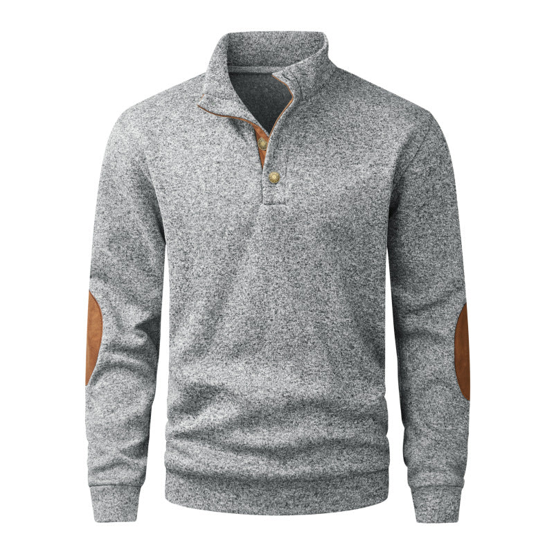 Herren Strickpullover mit Stehkragen, Knopfleiste & Ellbogenpatches Echo Archiv