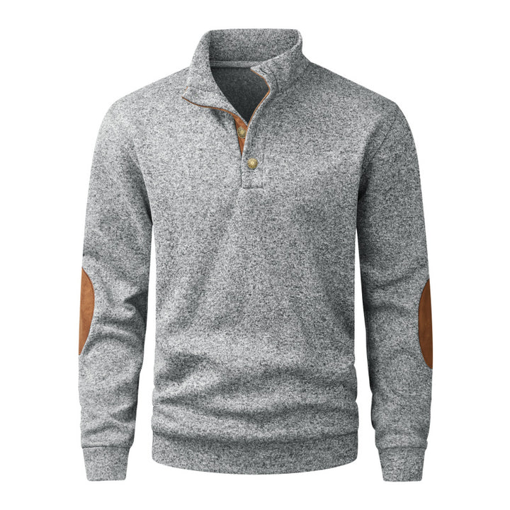 Herren Strickpullover mit Stehkragen, Knopfleiste & Ellbogenpatches Echo Archiv
