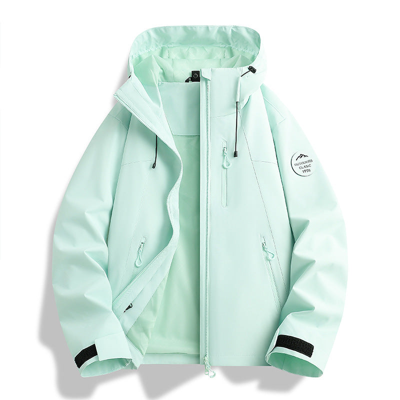 Damen Leichte wasserdichte Kapuzenjacke mit Teddy‑Charm und verdeckten Reißverschlusstaschen Echoarchiv