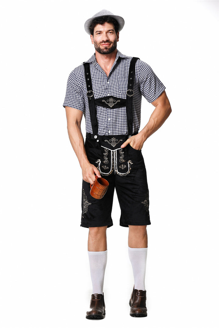 Herren nan authentische Trachtenlederhose kurz mit verstellbaren Trägern und aufwendiger Stickerei Echo Archiv