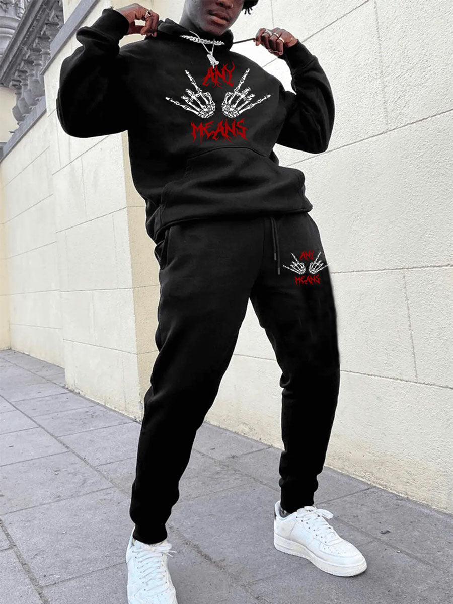 Herren Hoodie und Jogginghose Set mit auffälligem Skelettmotiv Echoarchiv