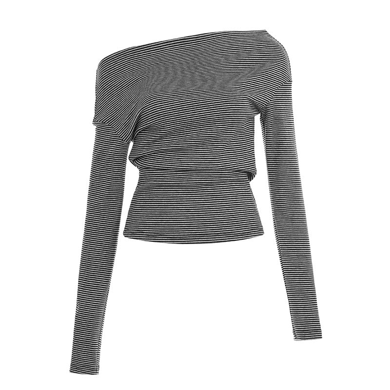 Damen nan asymmetrisches Off-Shoulder Langarmshirt mit taillierter Raffung und schmaler Stretch-Passform Echo Archiv