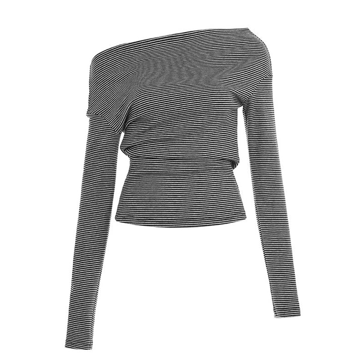Damen nan asymmetrisches Off-Shoulder Langarmshirt mit taillierter Raffung und schmaler Stretch-Passform Echo Archiv