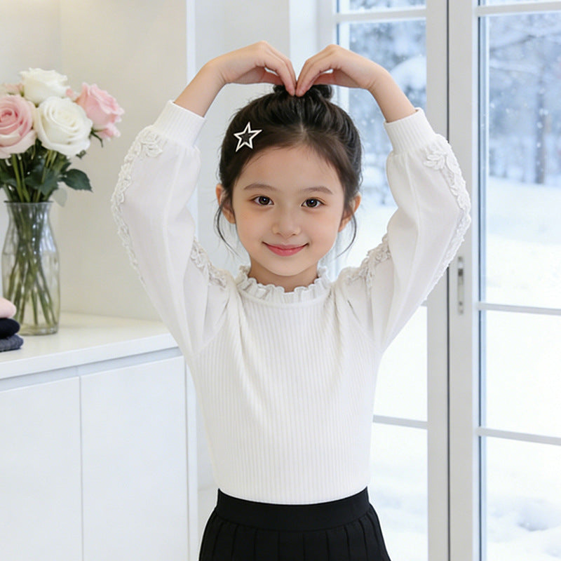 Mädchen elegante Bluse mit Rüschen und bestickten Ärmeln Echo Archiv