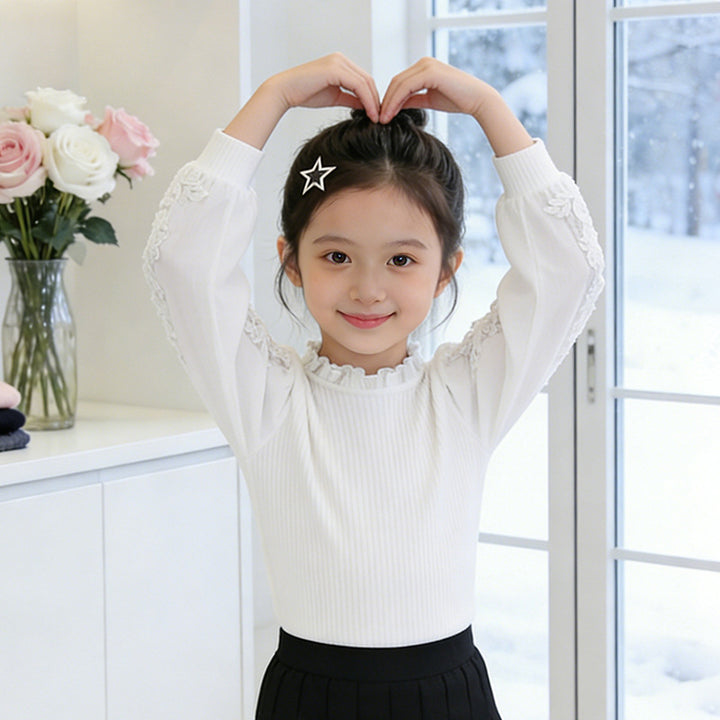 Mädchen elegante Bluse mit Rüschen und bestickten Ärmeln Echo Archiv