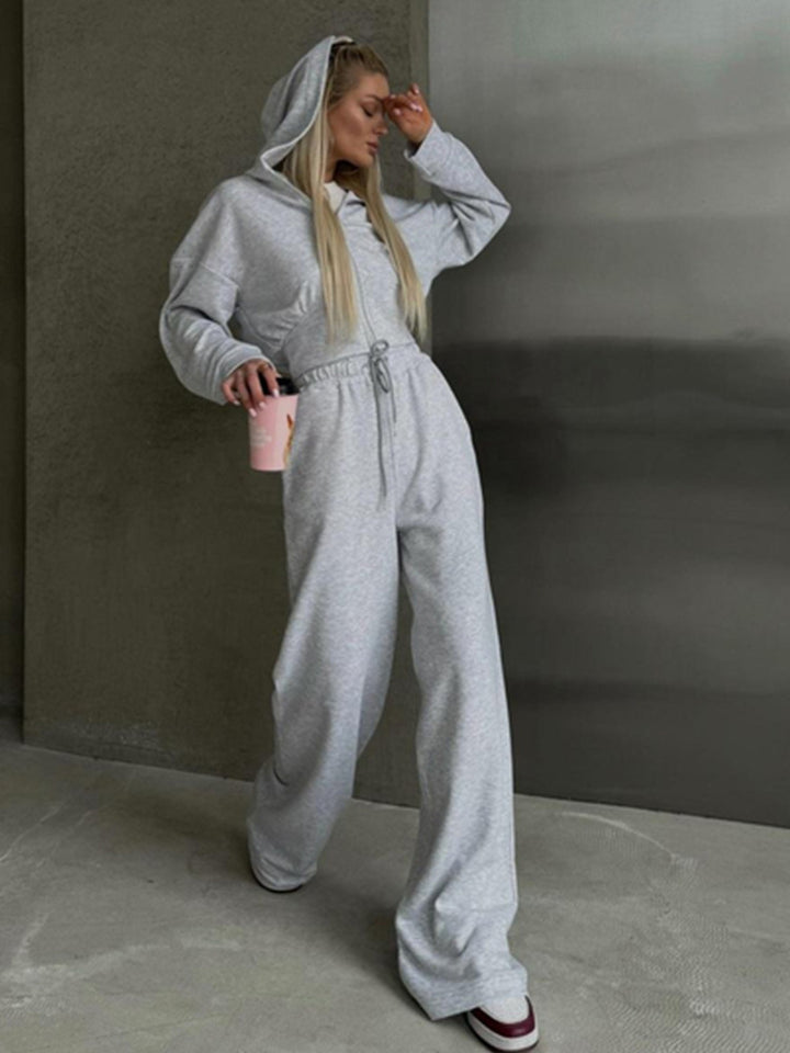 Damen nan zweiteiliges Cropped Hoodie-Set mit weitem Bundhose-Schnitt und tailliertem Reißverschluss Echo Archiv