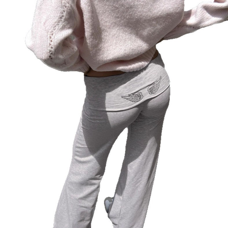 Damen nan elastische Yogahose mit Bauchumschlag und weitem Bein Echo Archiv