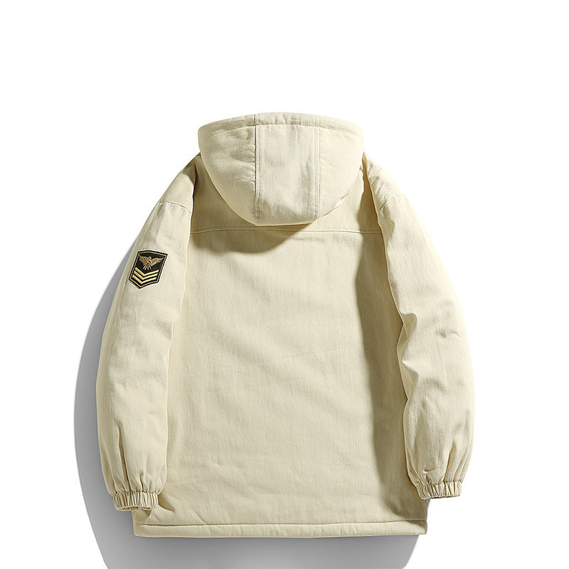 Herren Kapuzen-Canvasparka mit Teddyfleece-Innenfutter und Military‑Patch Echoarchiv