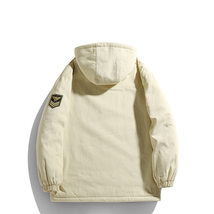 Herren Kapuzen-Canvasparka mit Teddyfleece-Innenfutter und Military‑Patch Echoarchiv