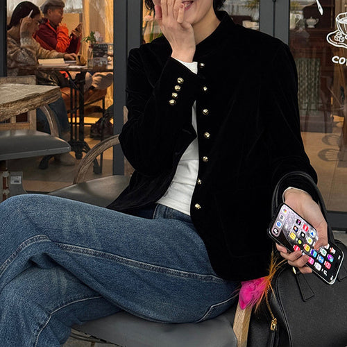 Damen Elegante Samtjacke mit Knopfleiste Echoarchiv