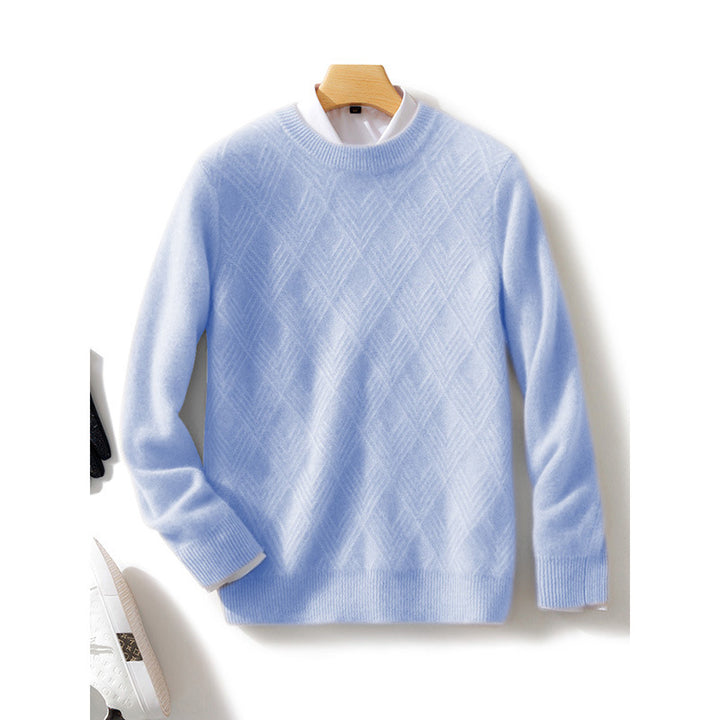 Herren Feiner Strukturstrickpullover mit kurzem Stehkragen und Diamant‑Relief Echoarchiv