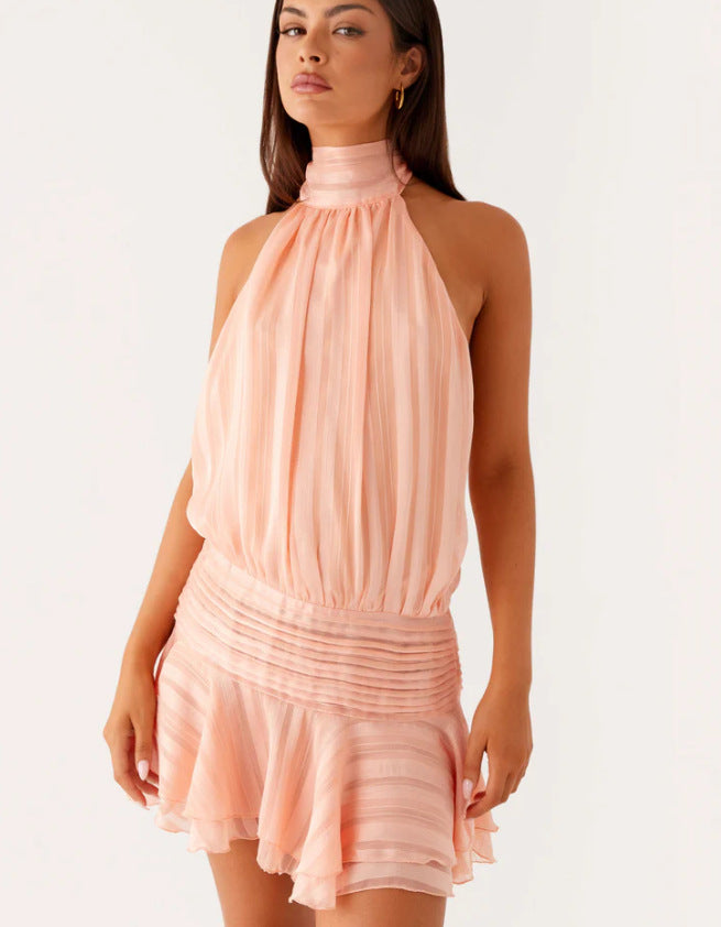 Damen Neckholder Minikleid mit Rüschensaum und gepolstertem Oberteil Echo Archiv