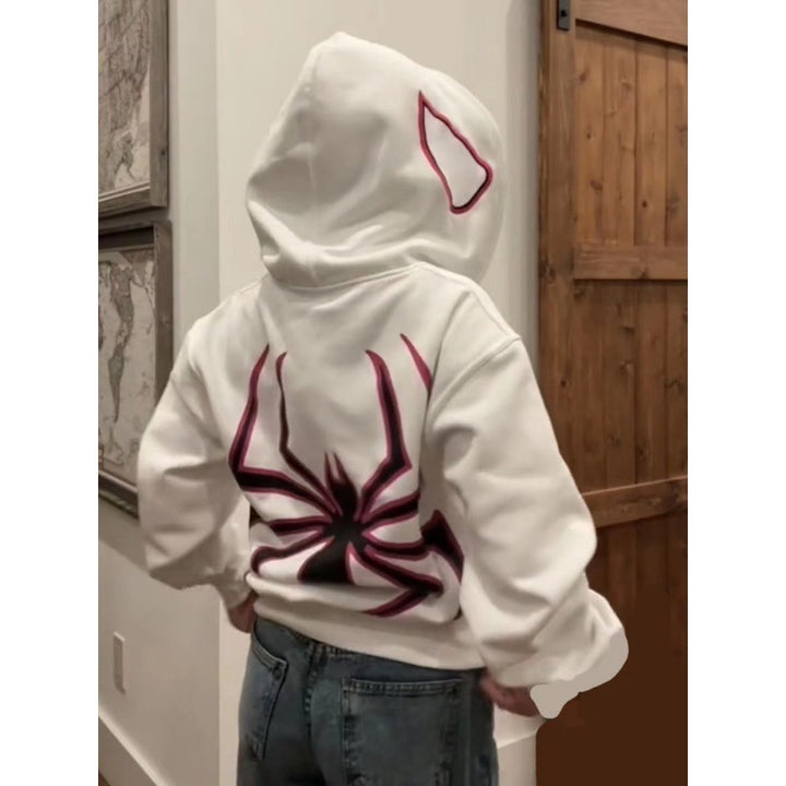 Unisex Kapuzenpullover mit kontrastiertem Spinnenmotiv Rückendruck und Ohrenkapuze – Auréline
