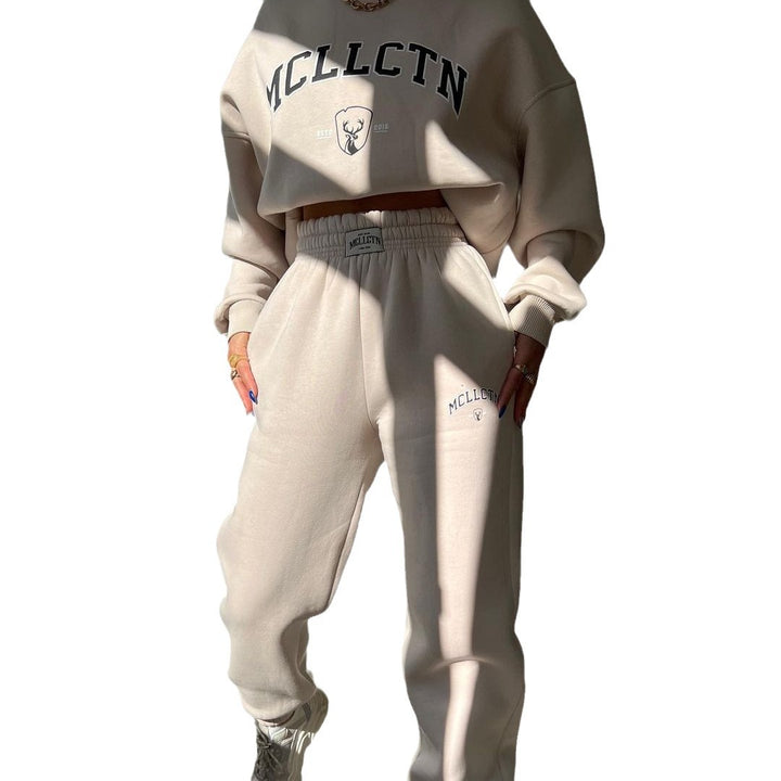 Damen Oversized College-Sweatshirt und High-Waist-Jogger-Set aus French-Terry Echoarchiv