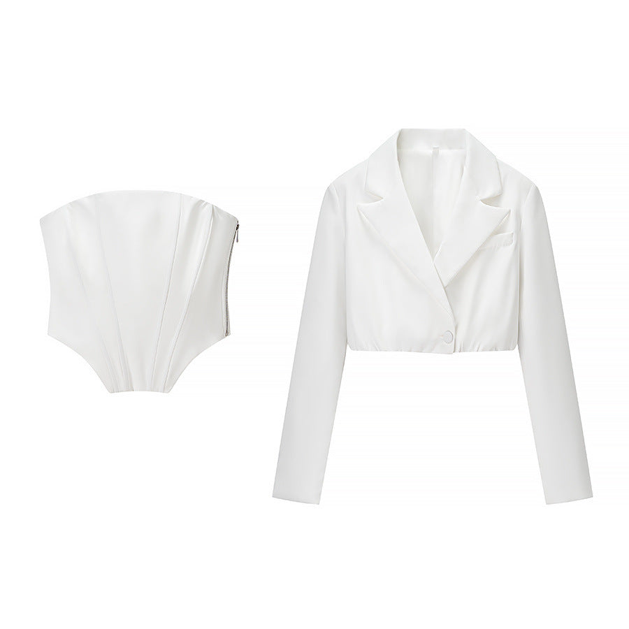 Damen zweiteiliges Corsage-Set mit cropped Blazer und konturierter Korsage – Valéne