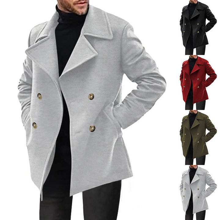 Herren Zweireihiger taillierter Peacoat mit breitem Revers und Eingrifftaschen Echoarchiv