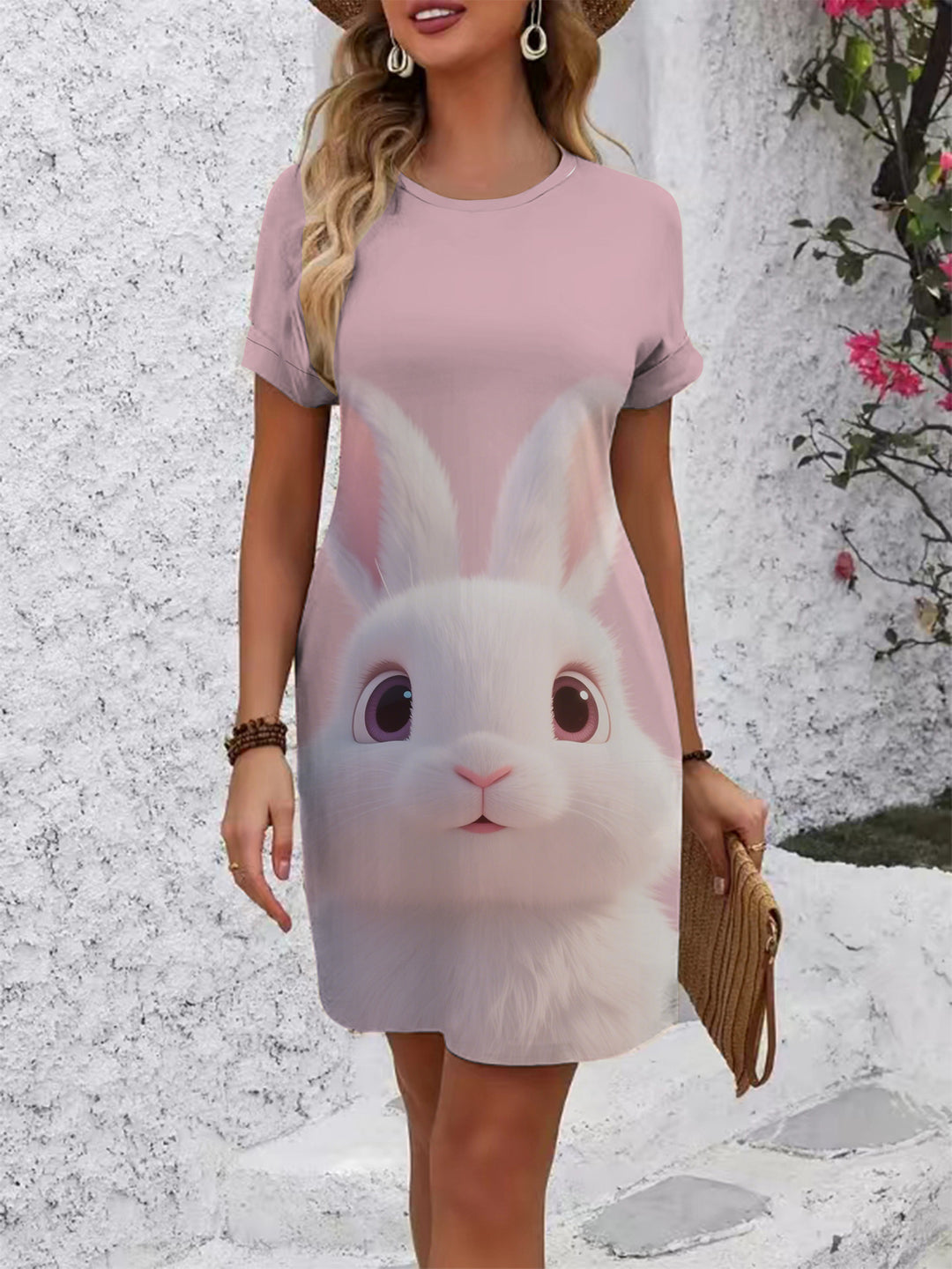 Damen T-Shirt Kleid mit kreativem Druckdesign Echo Archiv