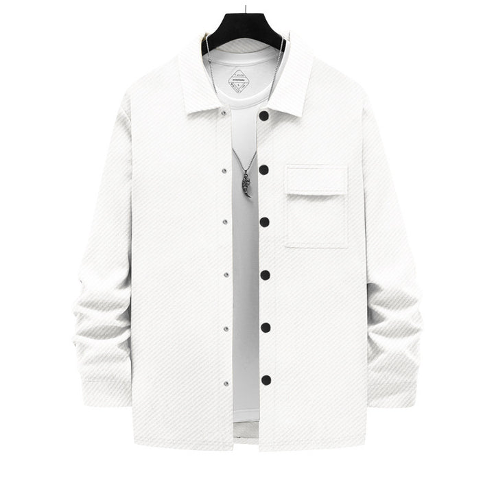Herren nan strukturierte Overshirt-Jacke mit Kentkragen Druckknopfleiste und aufgesetzter Brusttasche Echo Archiv