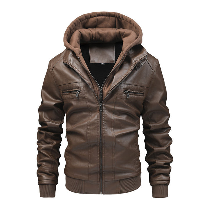 Herren Modische Kunstlederjacke mit integrierter Kapuze Echo Archiv
