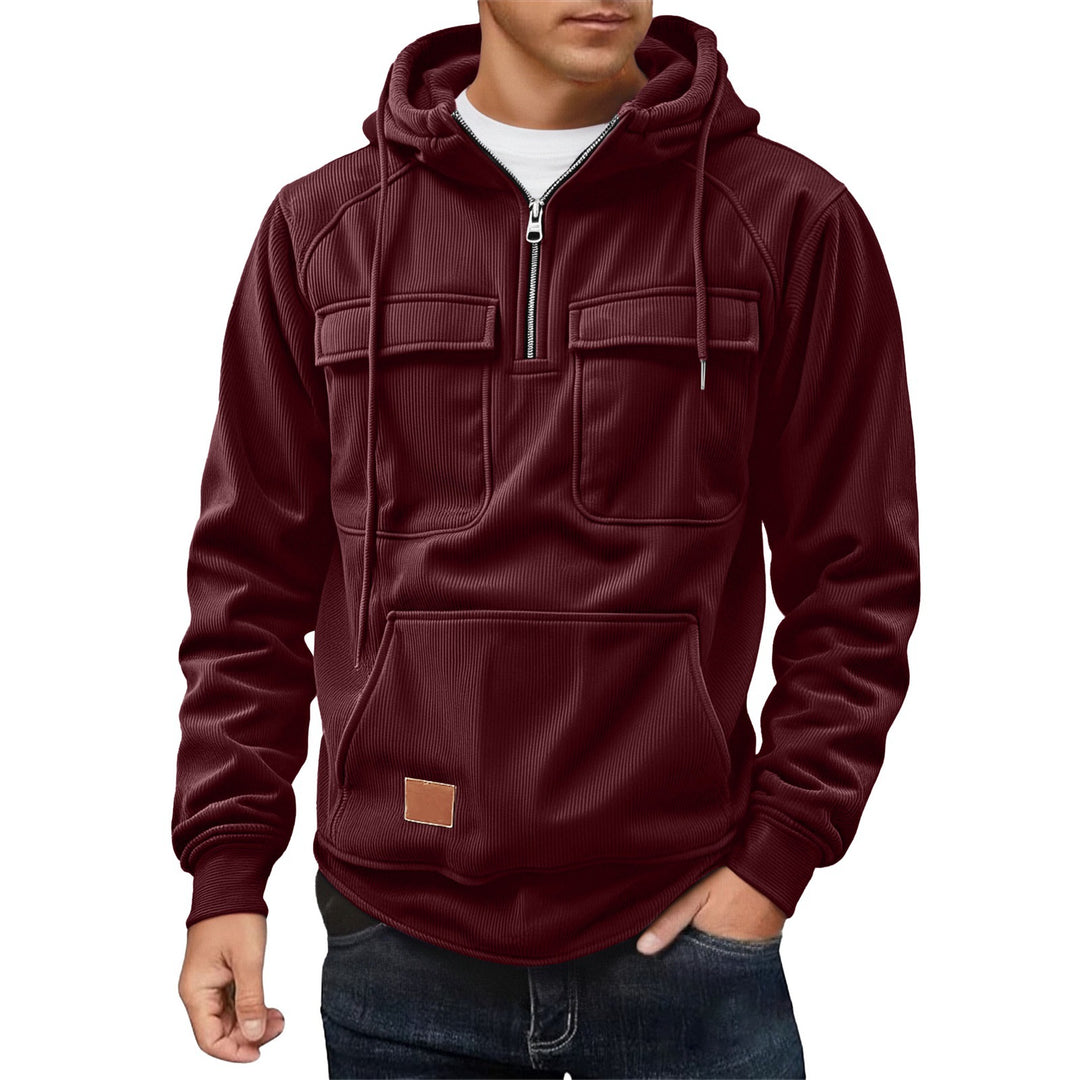 Herren Fleecepullover mit angezipptem Kragen und praktischen Taschen Echoarchiv