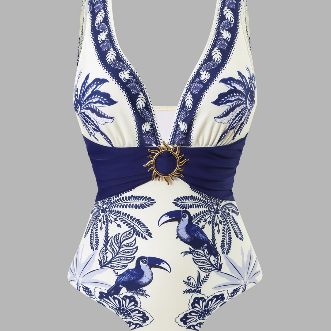 Damen Einteiliger Badeanzug mit floralem Design und elegantem Wickelrock Echo Archiv
