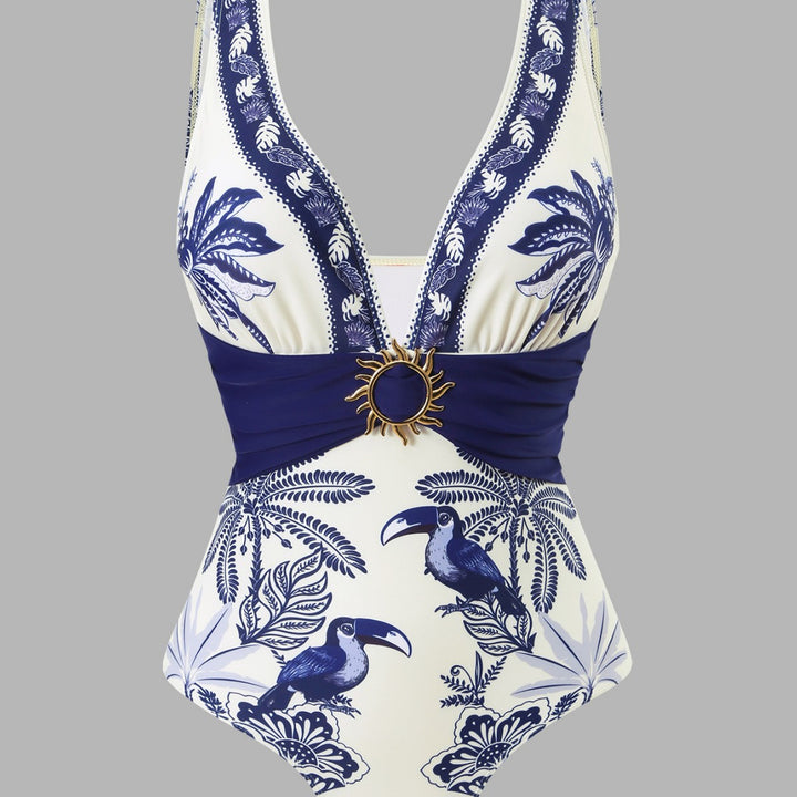 Damen Einteiliger Badeanzug mit floralem Design und elegantem Wickelrock Echo Archiv