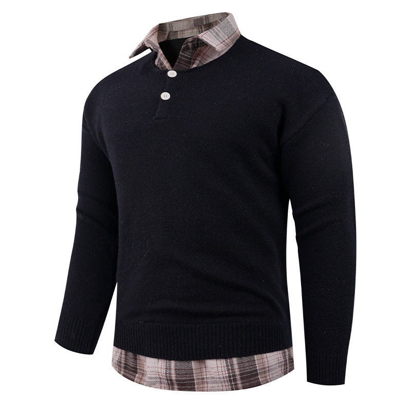 Herren Pullover mit integriertem Hemdkragen und Knopfdetails Echoarchiv