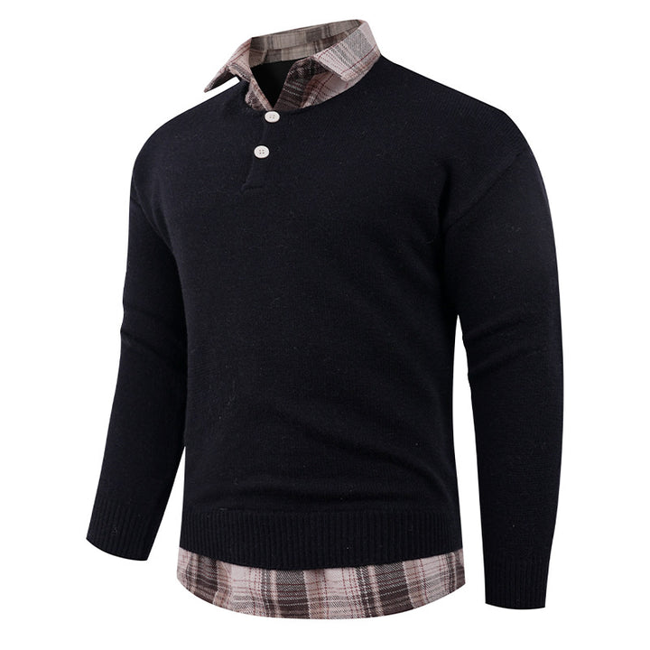 Herren Pullover mit integriertem Hemdkragen und Knopfdetails Echoarchiv