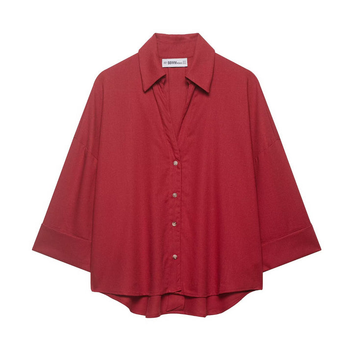 Damen Oversized-Hemdbluse mit kastiger Silhouette, weiten Kimonoärmeln und abgerundetem Saum Echo Archiv