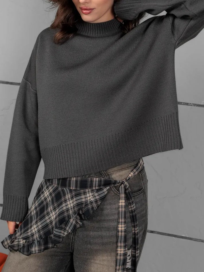 Damen Bequemer Strickpullover mit Rundhalsausschnitt – Mavelle