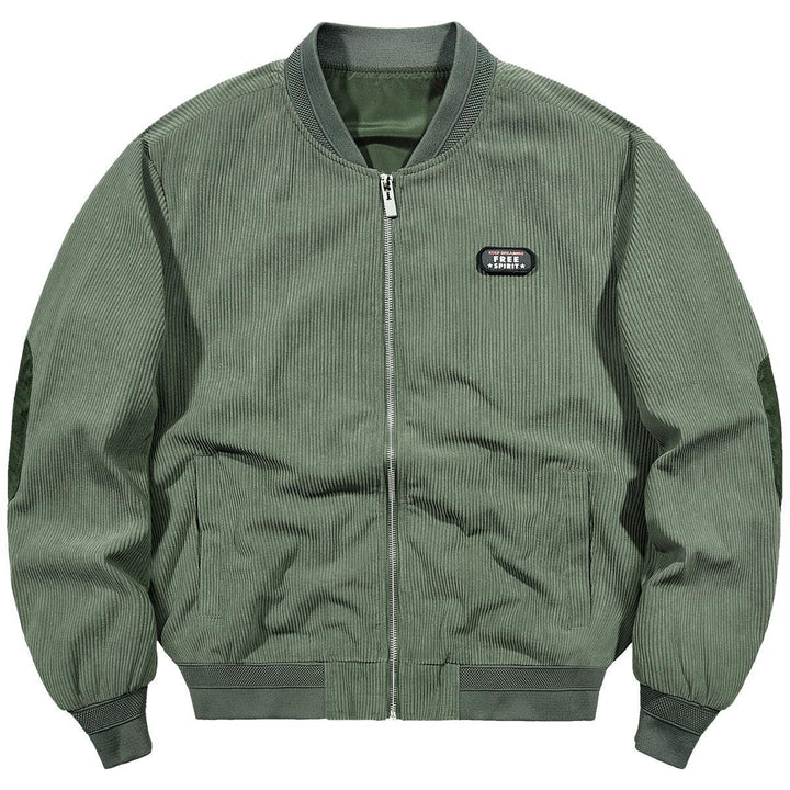 Herren Cord-Blouson im Bomberstil mit Rippenstruktur und Badge-Detail – Brevano