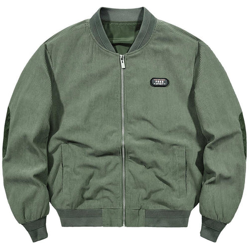 Herren Cord-Blouson im Bomberstil mit Rippenstruktur und Badge-Detail – Brevano