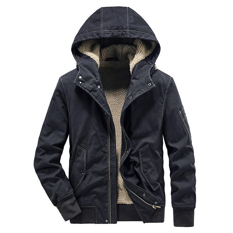 Herren Canvas-Kapuzenjacke mit Sherpa-Innenfutter, Utility-Taschen und Rippbündchen – Taviero