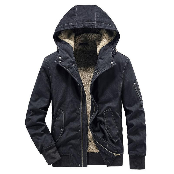 Herren Canvas-Kapuzenjacke mit Sherpa-Innenfutter, Utility-Taschen und Rippbündchen – Taviero