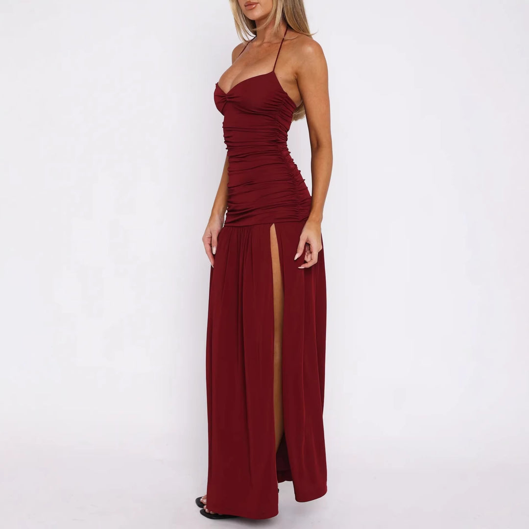 Damen Maxikleid mit raffinierten Rüschen und hohem Schlitz Echo Archiv