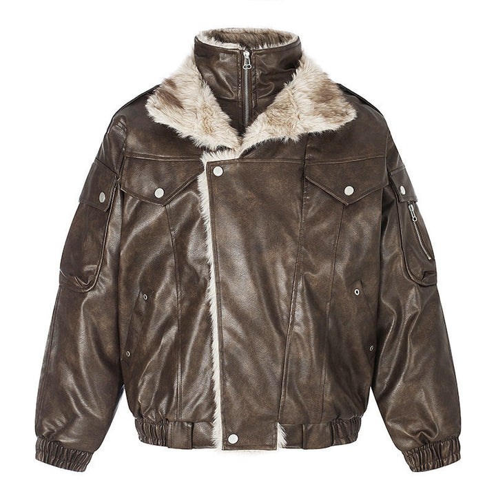 Damen Oversize Kunstleder-Fliegerjacke mit Teddyfutter und Stehkragen Echoarchiv