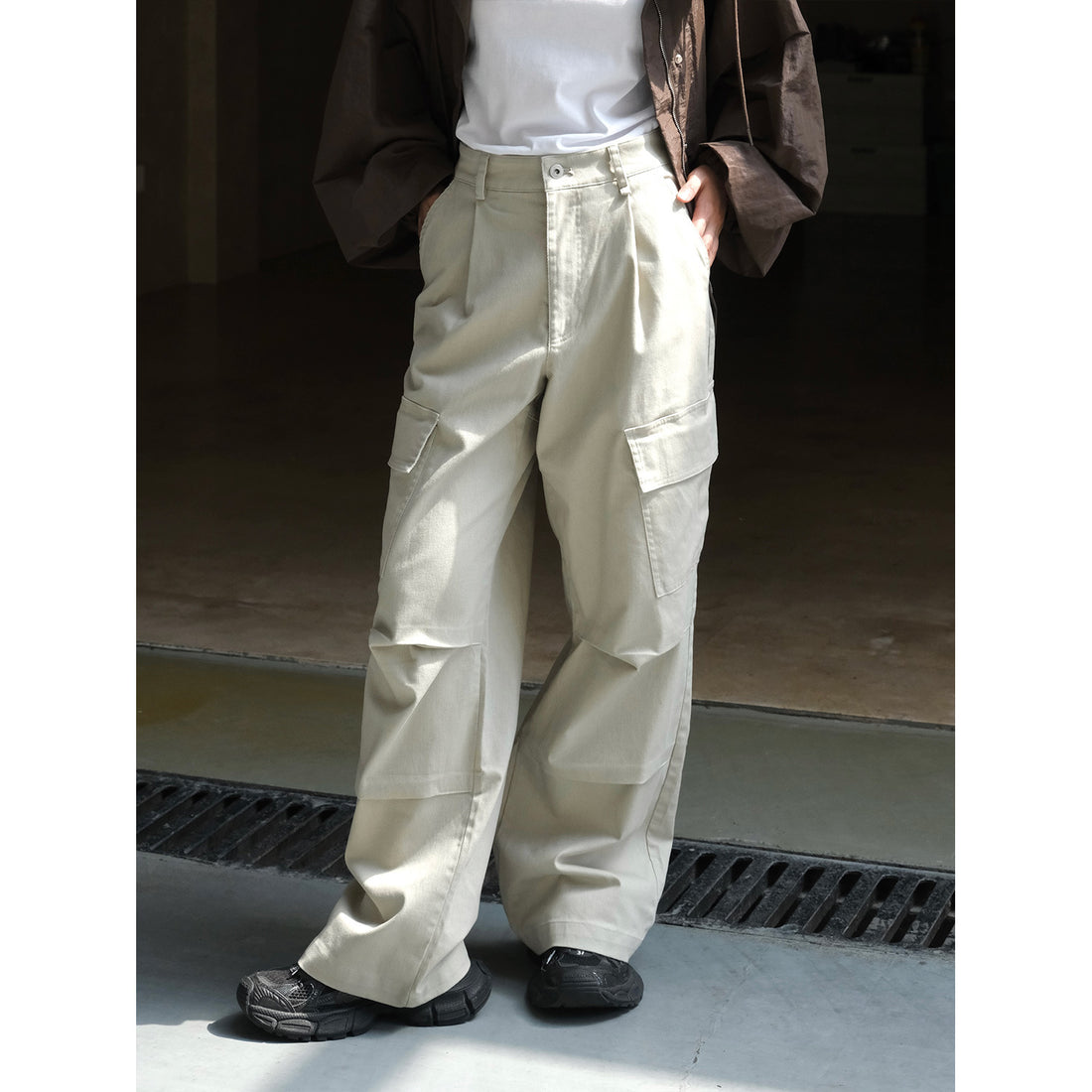 Damen Weite Cargo-Palazzohose mit Bundfalten und großen Klappentaschen Echoarchiv