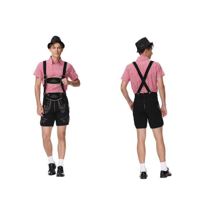 Herren nan moderne kurze Trachtenlederhose mit Kreuzträgern, dekorativer Stickerei und funktionalen Taschen Echo Archiv