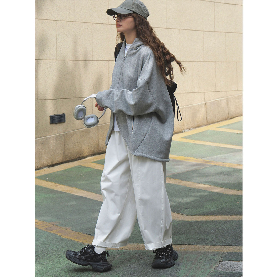 Damen Oversized Kapuzen-Sweatjacke mit geschwungenem Saum Echoarchiv