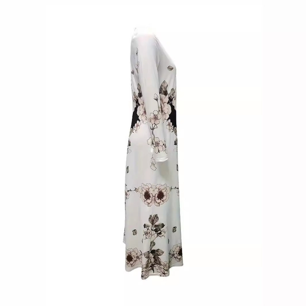Damen Maxikleid mit floralem Allover-Print, A‑Linie, Langarm und Schlitzdetail – Valéora