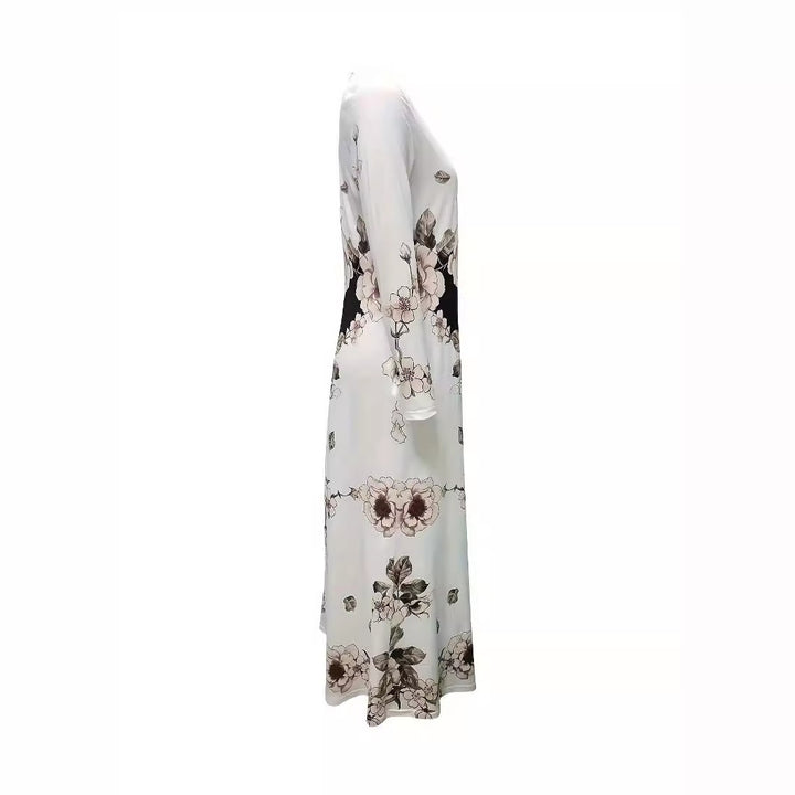 Damen Maxikleid mit floralem Allover-Print, A‑Linie, Langarm und Schlitzdetail – Valéora