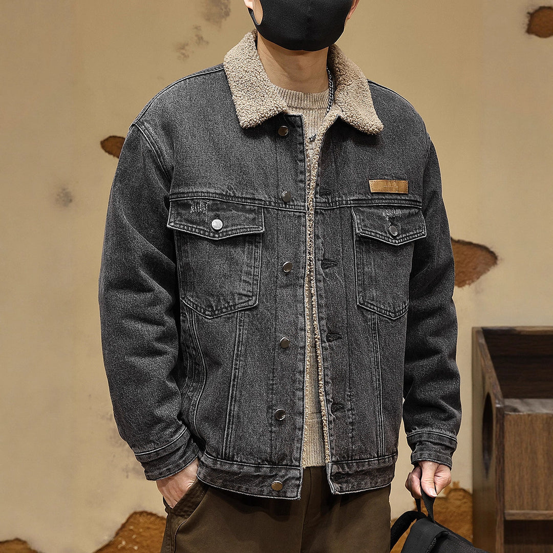 Herren Gemütliche Denimjacke mit Kunstfellkragen Echoarchiv