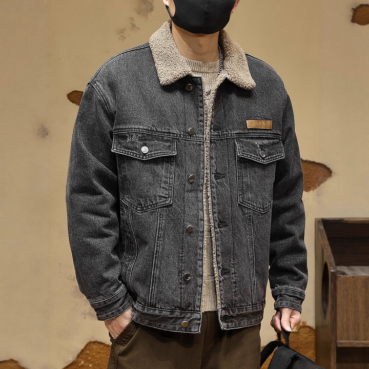 Herren Gemütliche Denimjacke mit Kunstfellkragen Echoarchiv